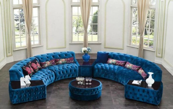 Roma modern Chesterfield kanapé kék